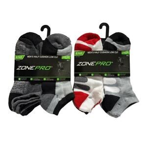 Zone Pro Men’s Half Cushion Low Cut Socks 4 Pair Shoe Size 6-12 Lot of 2 NEW